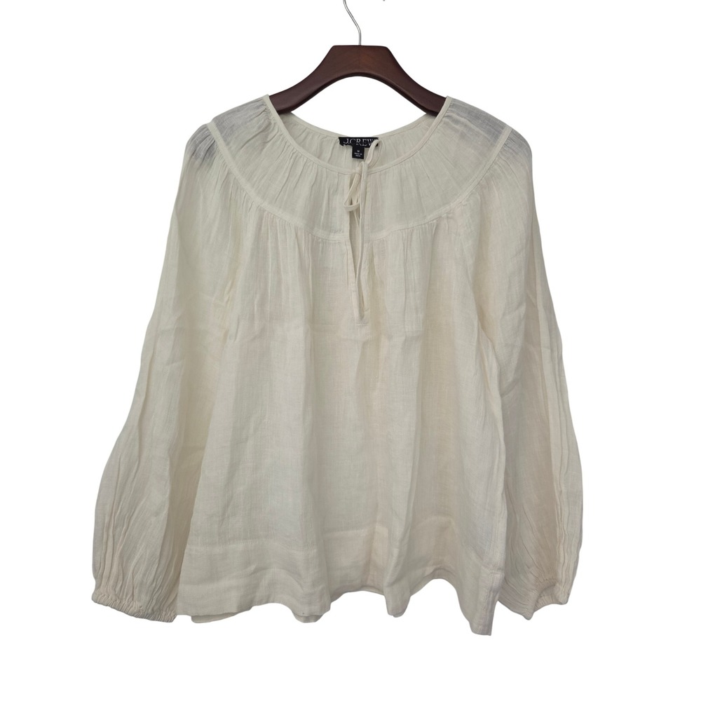 J. Crew Hampton Linen Blend Tunic Top Peasant Womens M Ivory NWT $98 CS390